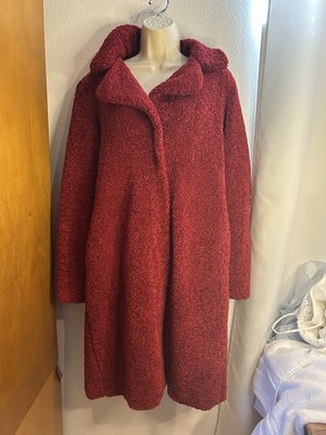 Rachel Zoe red teddy bear long line coat EUC Sz M C16