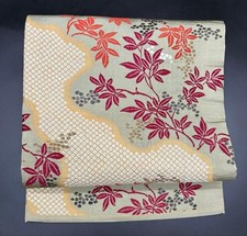 Japanischer Kimono reine Seide Obi Gürtel Nagoya Retro Pflanze Blatt Taisho 317