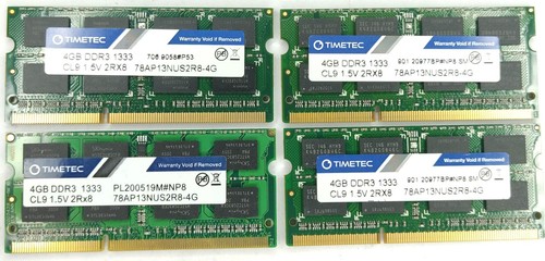 4x 4GB TIMETEC PC3-10600 DDR3-1333 Laptop RAM Speichermodule