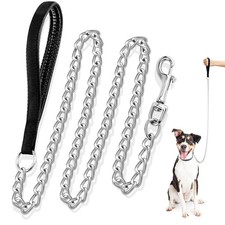 Dacitiery Metal Dog Chain Lead 1.2M Anti Chew for Small, Silver