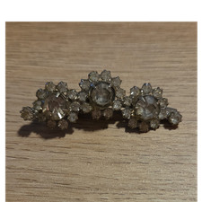 Vintage Silver Metal Hair Clip with Clear Glass Rhinestones Floral Design