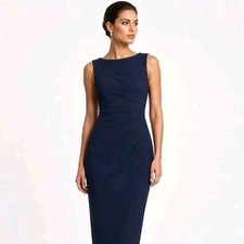 Calvin Klein Navy Sleeveless Fitted Midi Pencil Sheath Dress (Sz:10)