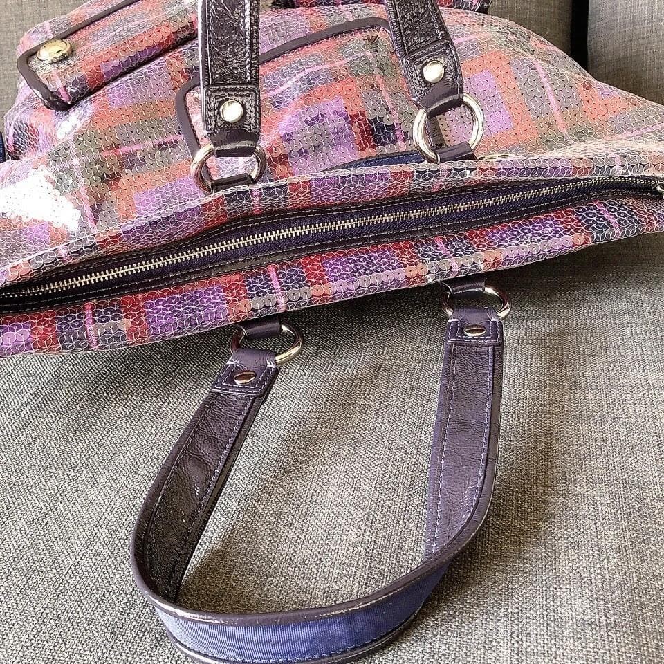 COACH Poppy Tartan Check Sequin Tote Bag FROM JAPAN - Gem