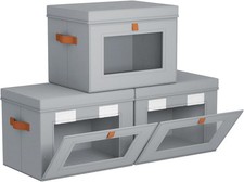 Storage Bins with Lids - Front Opening Storage Box with Clear Window Handles
