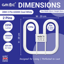 2D Fluorescent Bathroom Light 16W / 28W Cool White 6500K 2-Pin or 4-Pin GMEC