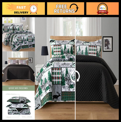 ''Rustic Plaid Reversible Quilt Set - Soft All-Season Bedspread & Pillow Shams, F