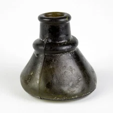 Antique Crude Dark Olive Green Conical Ink Bottle, Mold Blown Glass Covill 97