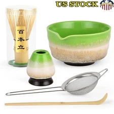 5 Piece Professional Matcha Tea Set Ceramic Bowl Bamboo Whisk Scoop Sifter Gift