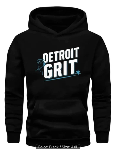 Felpa nera con cappuccio uomo Detroit Grit (Lions Coach Graphic) taglia 4XL tasca canguro