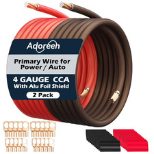 4 Gauge AWG Power/Ground Wire Cable 15 Ft Black 15 Ft Red, High Power Shielded C