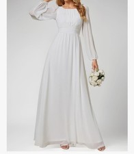 Ever‑Pretty Women's Round Neck Long Sleeve Chiffon Maxi Evening Dress White 6 UK