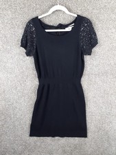 LOFT Sweater Dress Womens M Black Short Sequin Sleeve Mohair Wool Blend Chic