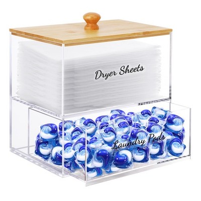1+1 Acrylic Dryer Sheet Holder with Drawer and Bamboo Lid, Clear Acrylic Larg...