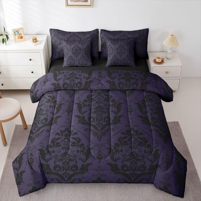 Gothic Damask Queen Comforter Set with Sheets - 7 Piece Boho Bedding Set