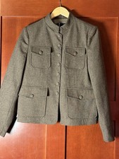 Mango Wool Jacket Women s Large Brown Houndstooth With Snap Closure New