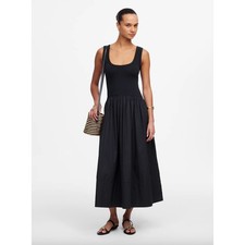 NEW Madewell Mixed Poplin Scoopneck Maxi Dress Cotton A Line Minimalist Black S