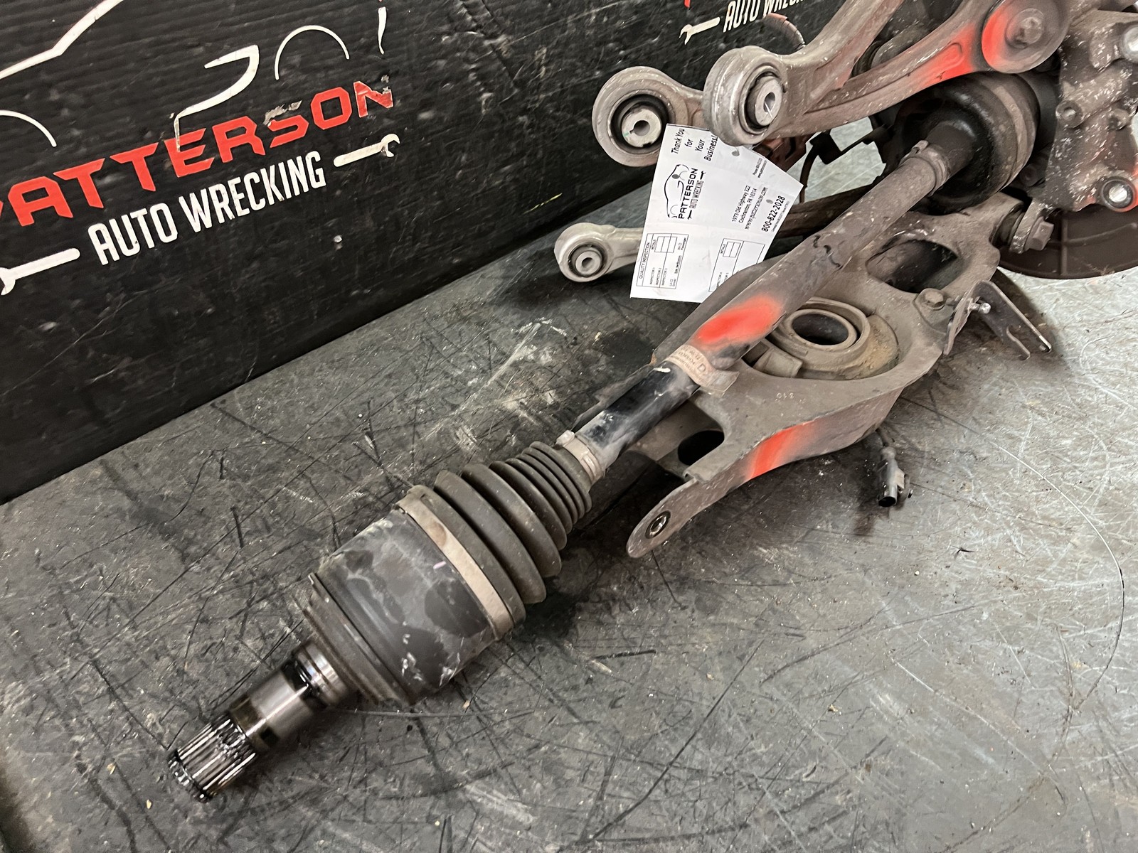 14-17 MASERATI GHIBLI RWD REAR PASSENGER KNEE SPINDLE W/ AXLE SHAFT CONTROL ARMS