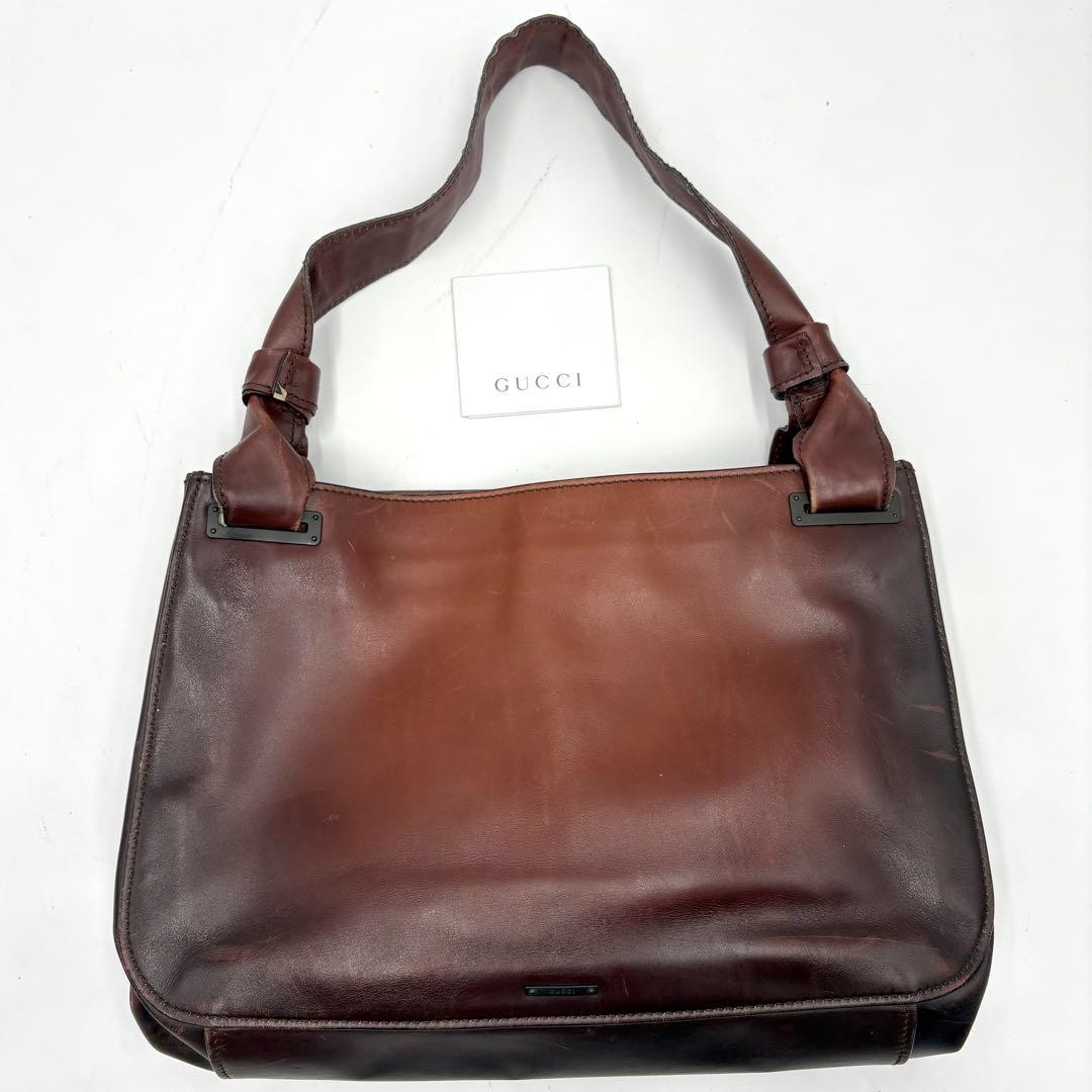 GUCCI Archive Logo Plate Leather Shoulder Bag Y2K