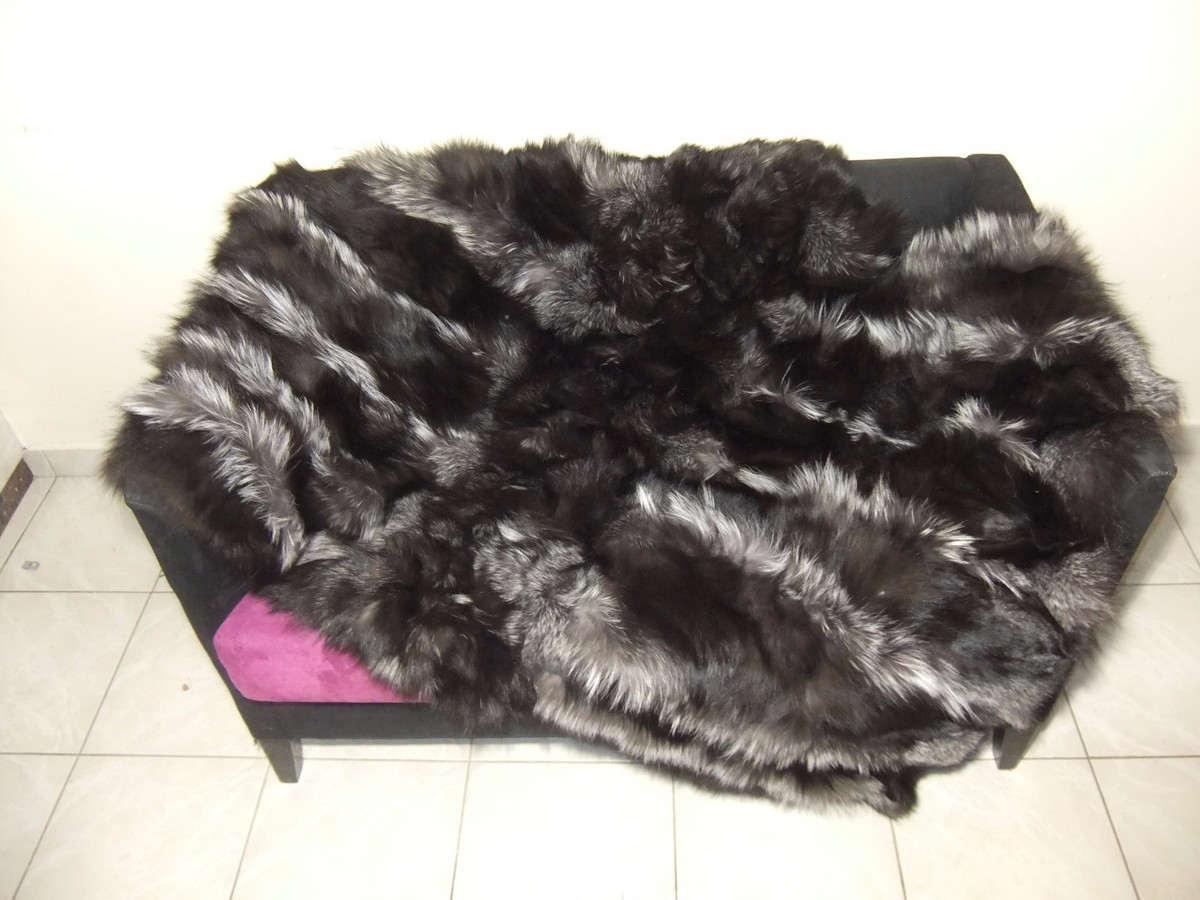 Luxury Silver Fox Fur Throw Blanket Real Fox Fur Bedspread UK