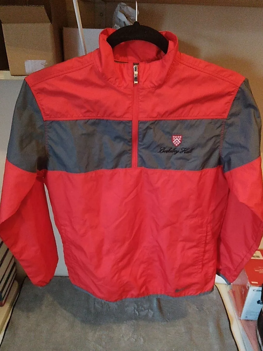 Nike Golf Jacket Boys Medium 10 12 Quarter Zip Windbreaker Red Gray Berkely Hall