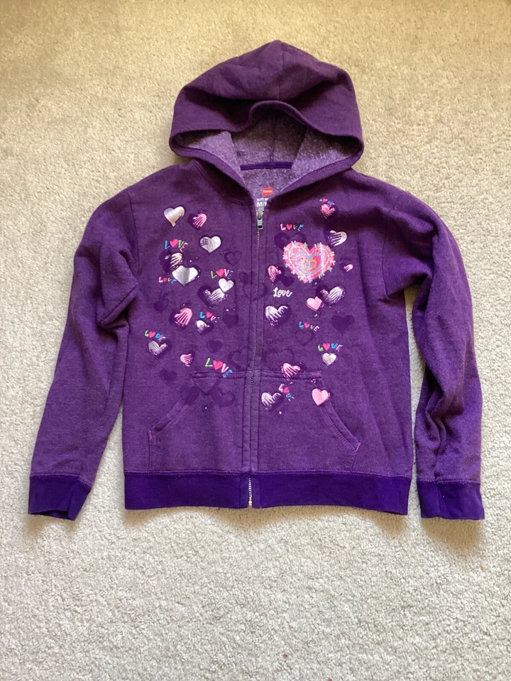 Girls HANES purple jacket full zip Size Medium 7/8 children’s coat kids clean - Image 2 of 3