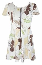 Women Short Sleeve Dress Female Short Swing Party Dress - Beige