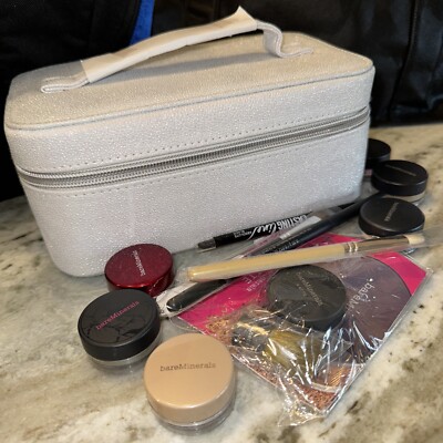 BareMinerals  i Do  Makeup Travel Bag & Lot Of New Eye Shadow Eyeliner Brush -EF