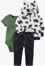Bear Baby Boys 3 Piece Little Fleece Hoodie Zip up Jacket Set Bodysuit Trousers