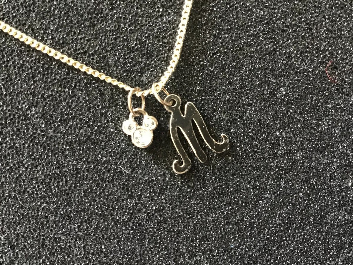 Silver Large Rhinestone Initial Necklace Disney 18” Long Silver