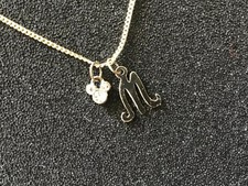 Disney 18  Long Silver Crystal M Initial Necklace Mickey Mouse Charm