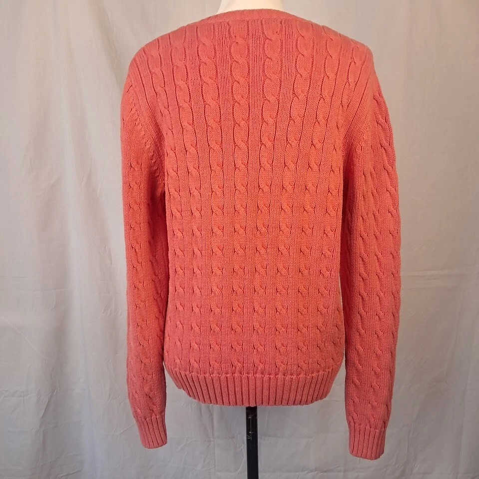Suéter TOMMY HILFIGER 100 % Algodón Grueso Tejido con Cable Cuello en V Coral XL Foto 3 de 4