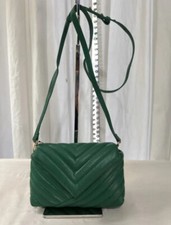 MANGO MNG Crossbody Bag Green Faux Leather Detachable Strap Puffy Clutch Purse