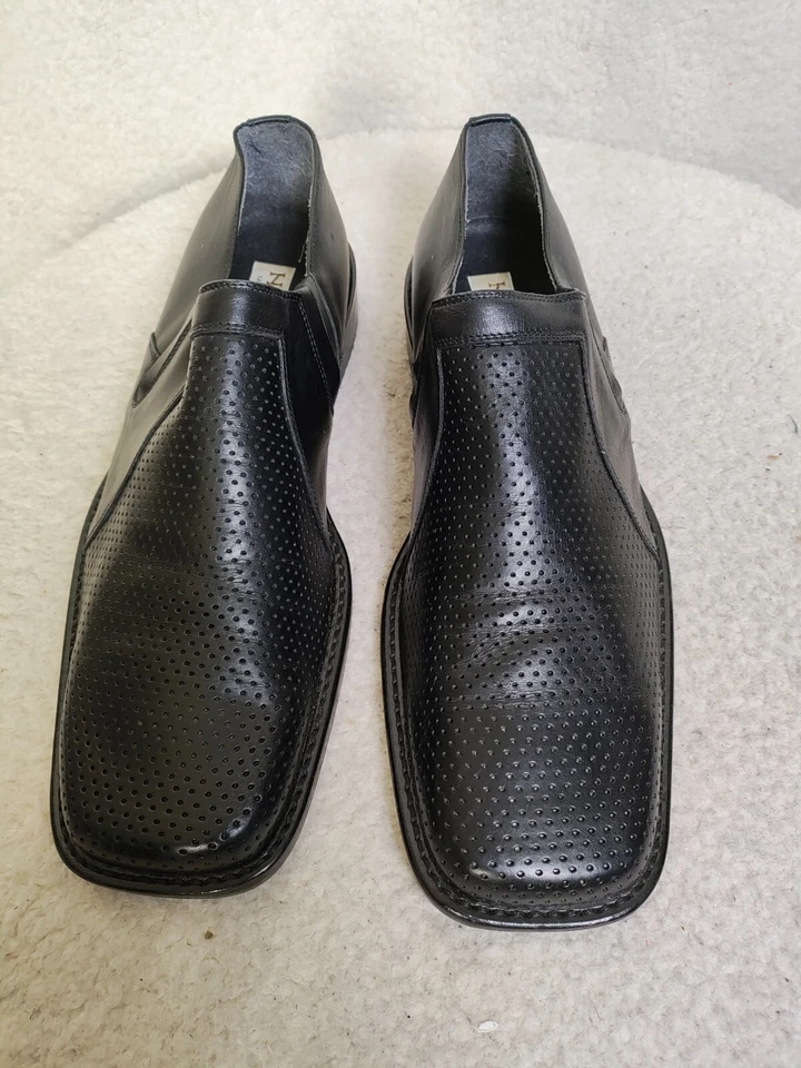 Vero Cuoio Hombres Mocasín 44 Negro Cuero Sin Cordones Perforado Zapatos de Vestir EE. UU. 11 Foto 3 de 4