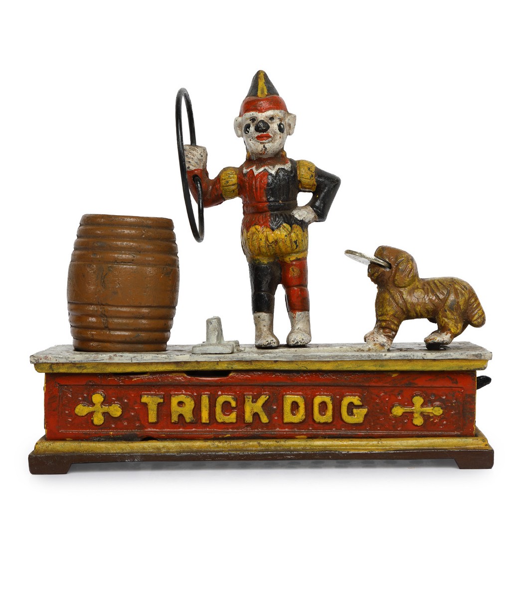 ANTIQUE / VINTAGE STYLE CAST IRON MECHANICAL TRICK DOG MONEY