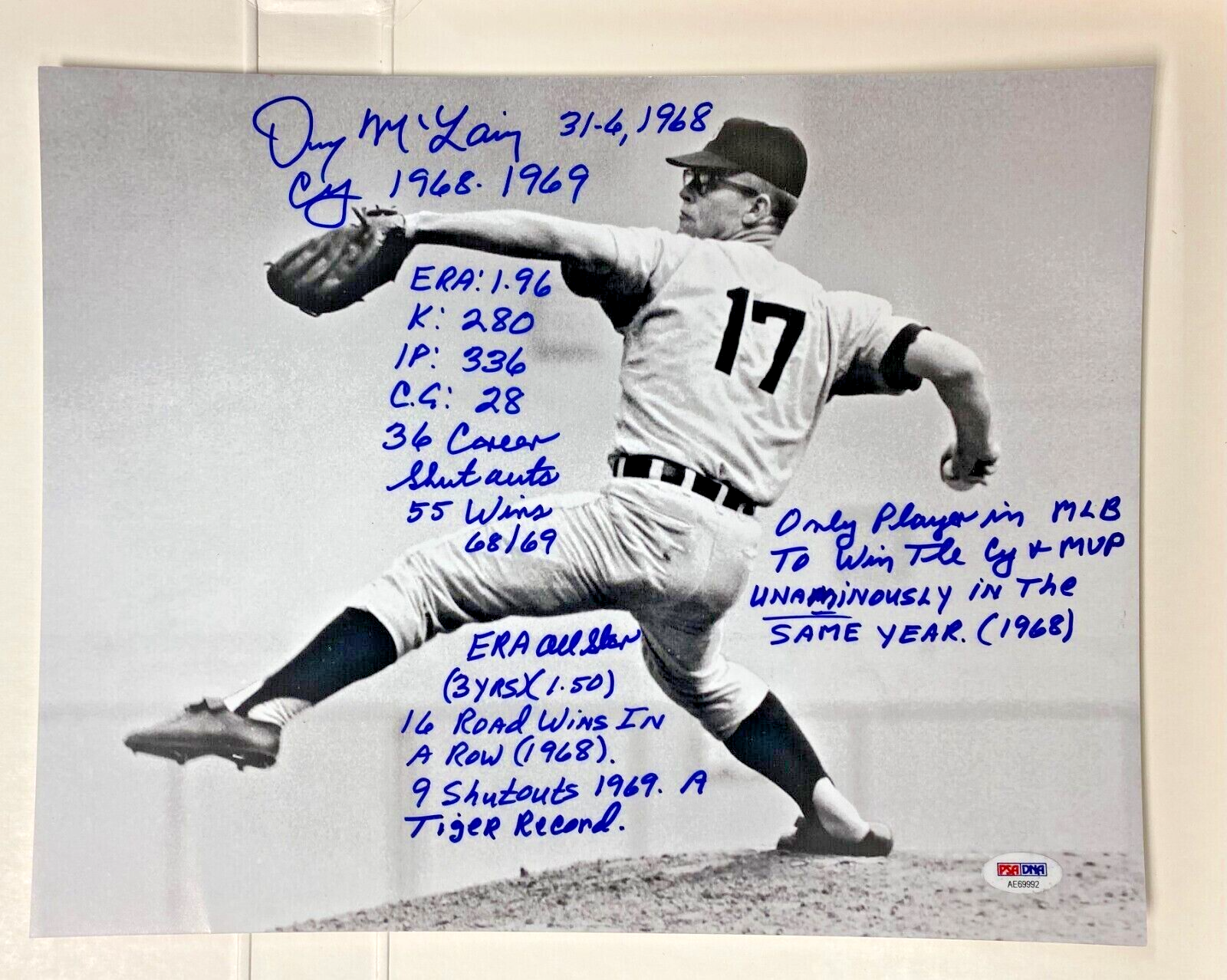 Detroit Tigers Denny McLain Signed wire photo 30th win 9-14-68 B&W SI photo  JSA