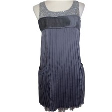 Alice + Olivia 100% Silk Gray Pleated & Silver Sequins Dress