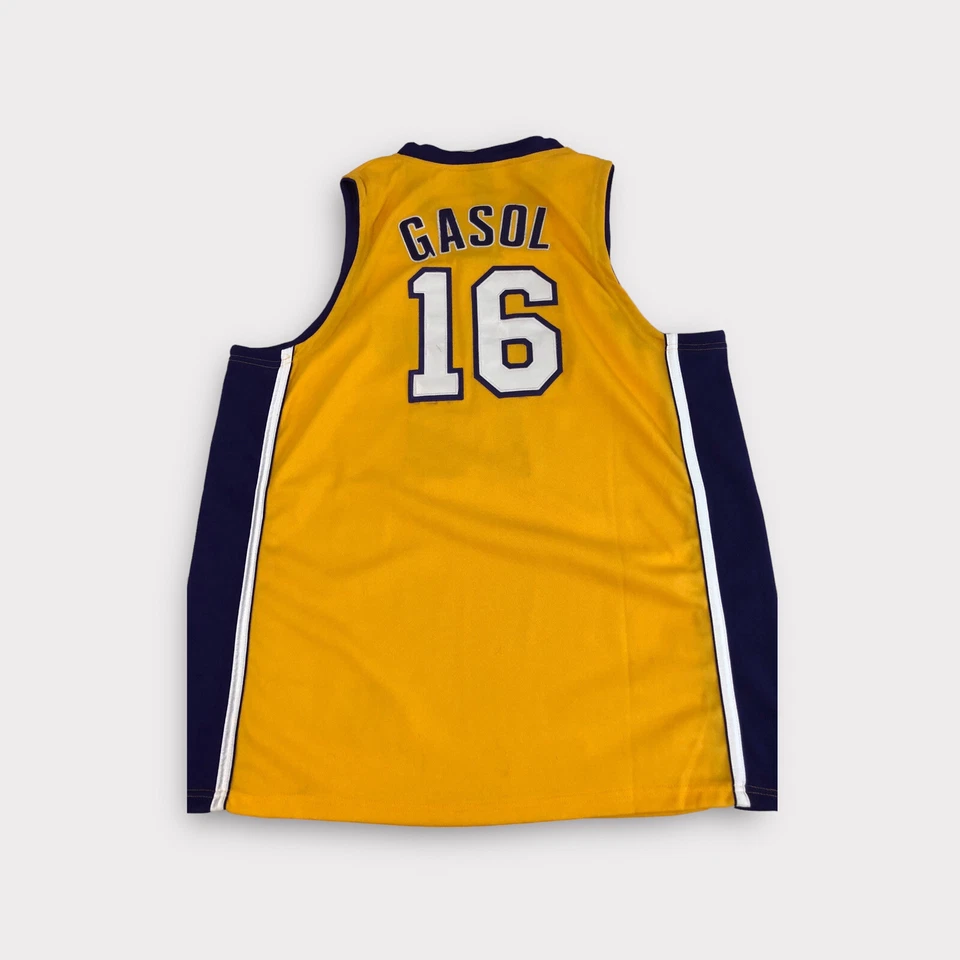 Camiseta Adidas LA Los Angeles Lakers Pau Gasol dourada masculina tamanho 50 XXL 2XL - Imagem 2 de 4