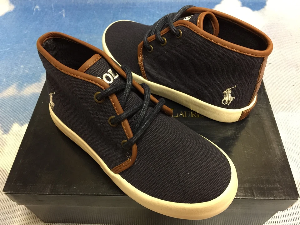 Zapatilla deportiva Polo Ralph Lauren Eithan Mid de encaje azul marino de lona para niños talla 10,5 a jóvenes 4,5 Foto 2 de 4