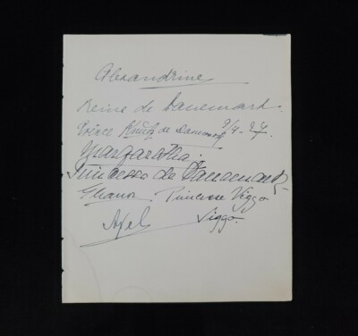 Denmark Queen Alexandrine Signed Autographed Royalty Document Prince Viggo Alexi