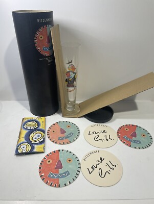 Ritzenhoff Crystal Beer Glass LOUISE GIBB 1997 Pilsner New With Coasters