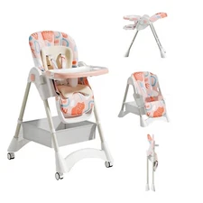 High Chairs for Babies and Toddlers with Adjustable Backrest Footrest Seat Pink