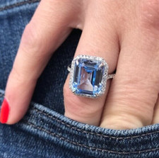 Delicate Halo Ring For Valentine Gift Silver Plated 2.85 CT Simulated Aquamarine