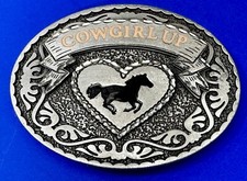 COWGIRL UP Heart Running Horse Western Belt Buckle by Legends West SP 2007