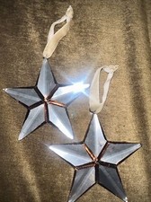 LOT OF TWO 5-Point Mirrored Glass Star Ornaments 4.5  Inch Tall Set Of 2