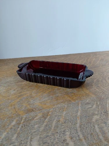 Anchor Hocking Royal Ruby Ribbed Glass Rectangular Dish Relish Cranberry Vintage