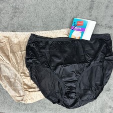 2 Pair Hanes Silky Nylon Sz 12 Panties Lace Waistband Hi Rise Full Brief Granny