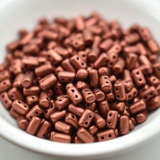 3x5mm Rulla, Matte Metallic Fire Red, 2-Hole, 50 Beads, Czech Glass
