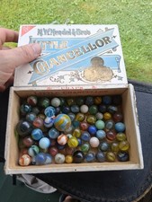 Mixed Glass Toy Marbles Lot, Machine Made, in Little Chancellor Box