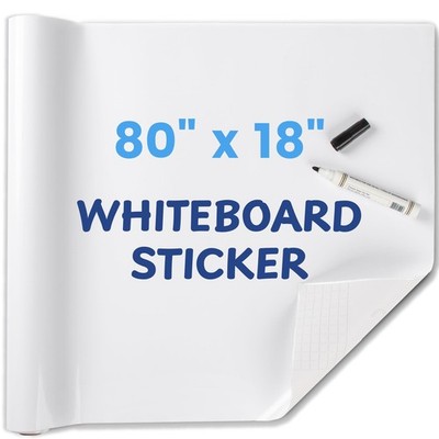 Dry Erase Sticker for Wall, 80'' x 18'' No Ghosting Peel and Stick White Board ...