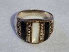 VTG - Ring-925 Sterling Silver-Black & White Enamel-Hematite-Thailand Size 9.75